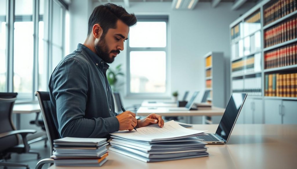 A brightly lit office, meticulously organized, with ergonomic chairs and sleek desks. In the foreground, a person diligently filling out a charity registration form, their brow furrowed in concentration. Stacks of documents and a laptop stand by, signifying the meticulous process of establishing a charitable organization. The middle ground reveals a window, allowing natural light to flood the space, creating a sense of transparency and openness. In the background, a bookshelf filled with legal tomes and regulatory guidelines, underscoring the legal framework governing charities. The overall atmosphere conveys a professional, yet welcoming environment, where the charity registration process is conducted with care and attention to detail.
