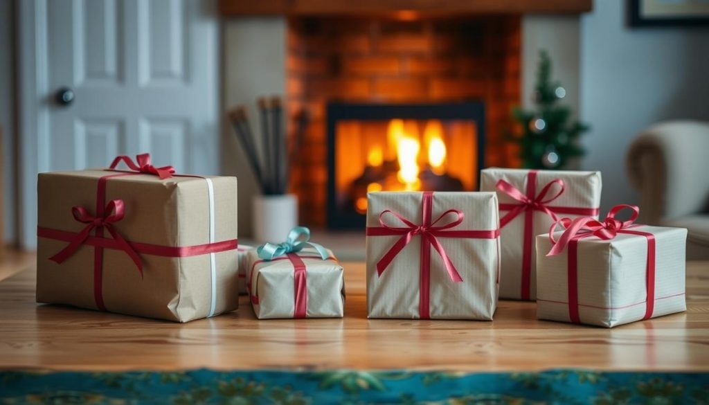 A cozy home interior, with a warm fireplace in the background, casting a soft glow. In the foreground, a wooden table with various gift-wrapped packages, each adorned with a ribbon and a bow. The packages are arranged in a visually appealing manner, suggesting the process of making inheritance tax gifts. The lighting is gentle, creating a welcoming and comforting atmosphere. The scene is captured from a slightly elevated angle, emphasizing the thoughtfulness and care put into the gift-giving process. The overall mood is one of family, tradition, and financial planning. A cozy home interior, with a warm fireplace in the background, casting a soft glow. In the foreground, a wooden table with various gift-wrapped packages, each adorned with a ribbon and a bow. The packages are arranged in a visually appealing manner, suggesting the process of making inheritance tax gifts. The lighting is gentle, creating a welcoming and comforting atmosphere. The scene is captured from a slightly elevated angle, emphasizing the thoughtfulness and care put into the gift-giving process. The overall mood is one of family, tradition, and financial planning.