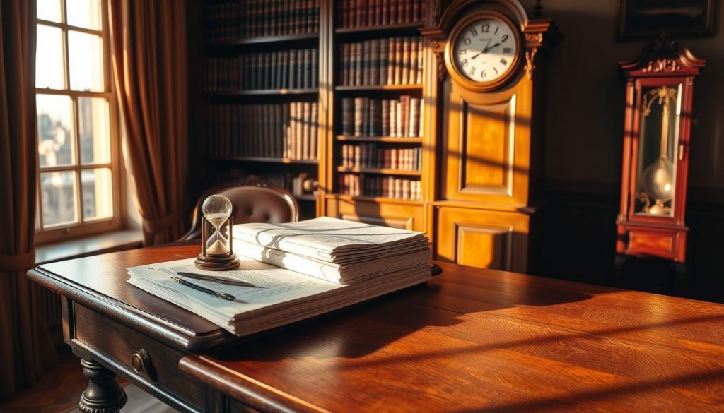 A cozy study bathed in warm lighting, with a large oak desk prominently featuring an hourglass, a quill, and a stack of legal documents. In the background, a bookshelf filled with leather-bound volumes casts intricate shadows across the scene. A grandfather clock in the corner ticks softly, creating a sense of timelessness. Through a window, the cityscape beyond is visible, hinting at the complex financial landscape the inheritance tax relief paperwork must navigate. The atmosphere is one of contemplation and meticulous attention to detail, reflecting the careful planning required to maximize the benefits available. A cozy study bathed in warm lighting, with a large oak desk prominently featuring an hourglass, a quill, and a stack of legal documents. In the background, a bookshelf filled with leather-bound volumes casts intricate shadows across the scene. A grandfather clock in the corner ticks softly, creating a sense of timelessness. Through a window, the cityscape beyond is visible, hinting at the complex financial landscape the inheritance tax relief paperwork must navigate. The atmosphere is one of contemplation and meticulous attention to detail, reflecting the careful planning required to maximize the benefits available.