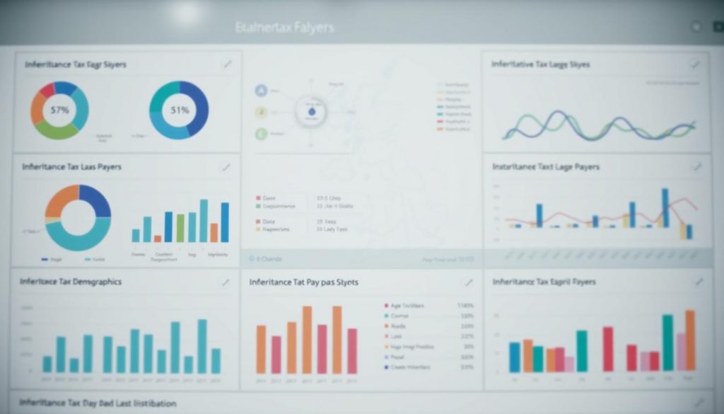 A data visualization dashboard displaying comprehensive statistics on inheritance tax payers in the UK. The foreground shows a series of interactive charts and graphs, including pie charts, bar graphs, and line plots, presenting detailed breakdowns of inheritance tax demographics, such as age, income levels, and regional distribution. The middle ground features minimalist data visualizations and infographics, conveying key insights and trends in a clean, modern aesthetic. The background is a softly blurred map of the UK, providing a subtle geographical context. The overall mood is informative and analytical, with a balanced use of colors, typography, and data visualization best practices to deliver a visually engaging and statistically robust representation of inheritance tax payers in the UK. A data visualization dashboard displaying comprehensive statistics on inheritance tax payers in the UK. The foreground shows a series of interactive charts and graphs, including pie charts, bar graphs, and line plots, presenting detailed breakdowns of inheritance tax demographics, such as age, income levels, and regional distribution. The middle ground features minimalist data visualizations and infographics, conveying key insights and trends in a clean, modern aesthetic. The background is a softly blurred map of the UK, providing a subtle geographical context. The overall mood is informative and analytical, with a balanced use of colors, typography, and data visualization best practices to deliver a visually engaging and statistically robust representation of inheritance tax payers in the UK.