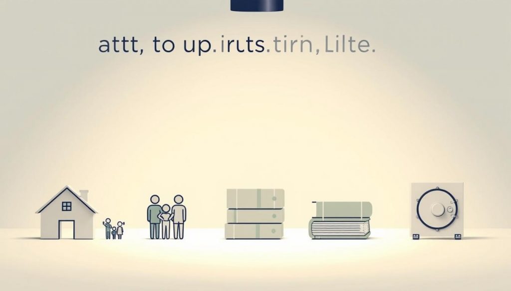 A detailed comparison of different trust types, showcased in a clean, minimalist illustration. In the foreground, various trust icons - a house, a family, a stack of books, a safe - arranged in a grid layout, highlighting their unique characteristics. The middle ground features a soft, gradient backdrop, creating a sense of depth and focus. Subtle lighting from the top casts gentle shadows, emphasizing the dimensional aspects of the design. The overall mood is professional, informative, and visually appealing, suitable for an article on setting up trusts in the UK.