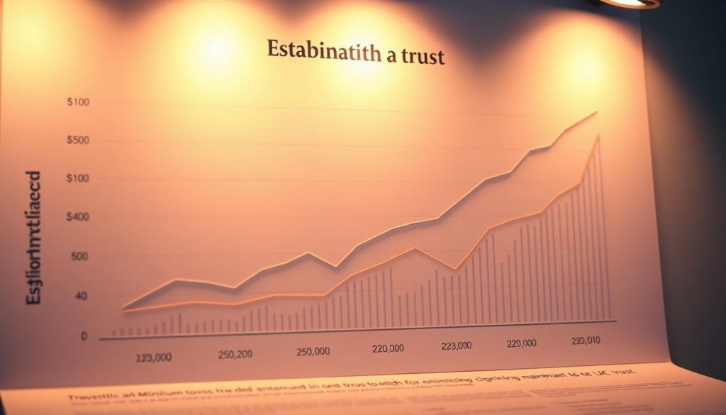 A detailed financial graph illuminated by soft, warm lighting, with a clean and professional appearance. The graph depicts the various costs associated with establishing a trust, including legal fees, administrative expenses, and ongoing maintenance charges. The data is presented in a clear and easy-to-understand format, with a minimalist color palette and well-defined axes. The overall composition creates a sense of trust, security, and financial expertise, perfectly suited to illustrate the minimum amount required to set up a trust in the UK. A detailed financial graph illuminated by soft, warm lighting, with a clean and professional appearance. The graph depicts the various costs associated with establishing a trust, including legal fees, administrative expenses, and ongoing maintenance charges. The data is presented in a clear and easy-to-understand format, with a minimalist color palette and well-defined axes. The overall composition creates a sense of trust, security, and financial expertise, perfectly suited to illustrate the minimum amount required to set up a trust in the UK.