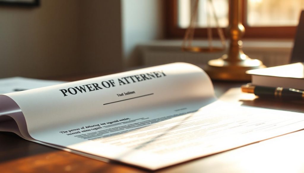 A detailed legal document resting on a wooden desk, illuminated by soft natural light from a nearby window. The power of attorney form features official seals and signatures, conveying a sense of authority and legal significance. The background is blurred, keeping the focus on the essential paperwork - the cornerstone of a comprehensive estate plan. The overall mood is one of seriousness and attention to detail, reflecting the gravity of this important legal document. A detailed legal document resting on a wooden desk, illuminated by soft natural light from a nearby window. The power of attorney form features official seals and signatures, conveying a sense of authority and legal significance. The background is blurred, keeping the focus on the essential paperwork - the cornerstone of a comprehensive estate plan. The overall mood is one of seriousness and attention to detail, reflecting the gravity of this important legal document.