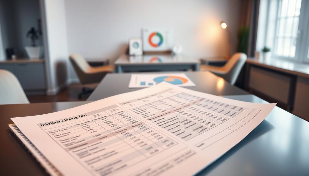 A detailed, meticulously calculated inheritance tax assessment, displayed on a sleek, modern desktop, illuminated by warm, soft lighting. The foreground showcases a neatly organized spreadsheet, with precise numerical values and calculations, conveying the complex yet structured nature of the process. In the middle ground, a simplified visual representation, such as a pie chart or bar graph, helps to clearly illustrate the different components of the inheritance tax. The background blends a subtle, elegant office setting, with minimalist furnishings and a soothing color palette, creating a professional and reassuring atmosphere. The overall composition strikes a balance between the technical intricacies and the accessible visualization of this important financial planning task. A detailed, meticulously calculated inheritance tax assessment, displayed on a sleek, modern desktop, illuminated by warm, soft lighting. The foreground showcases a neatly organized spreadsheet, with precise numerical values and calculations, conveying the complex yet structured nature of the process. In the middle ground, a simplified visual representation, such as a pie chart or bar graph, helps to clearly illustrate the different components of the inheritance tax. The background blends a subtle, elegant office setting, with minimalist furnishings and a soothing color palette, creating a professional and reassuring atmosphere. The overall composition strikes a balance between the technical intricacies and the accessible visualization of this important financial planning task.