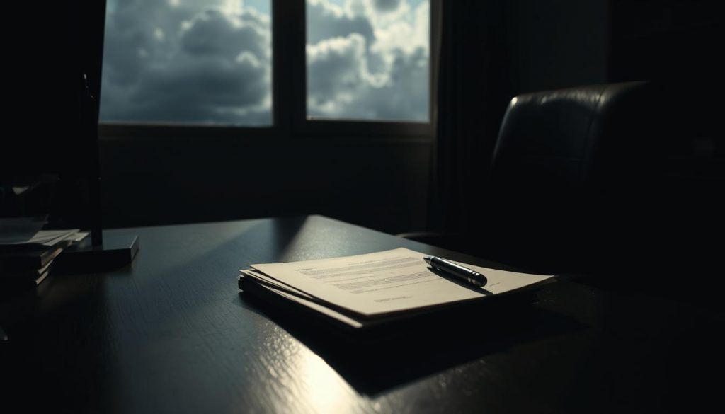 A dimly lit office scene, the desk and chair casting long shadows. On the desk, a stack of legal documents and a pen, symbolizing the responsibilities of a Power of Attorney and Executor. In the background, a sense of unease and conflict, with ominous clouds gathering outside the window, hinting at the potential drawbacks of a single person holding both roles. The lighting is somber, creating a sense of gravity and the weight of decision-making. The perspective is from an angle, emphasizing the complexity and potential issues arising from this dual role. A dimly lit office scene, the desk and chair casting long shadows. On the desk, a stack of legal documents and a pen, symbolizing the responsibilities of a Power of Attorney and Executor. In the background, a sense of unease and conflict, with ominous clouds gathering outside the window, hinting at the potential drawbacks of a single person holding both roles. The lighting is somber, creating a sense of gravity and the weight of decision-making. The perspective is from an angle, emphasizing the complexity and potential issues arising from this dual role.