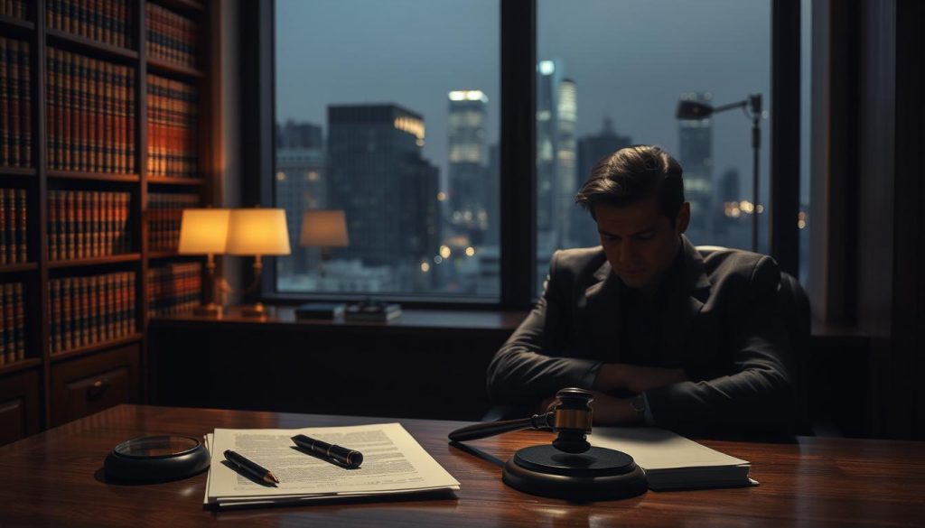 A dimly lit office scene, with a wooden desk in the foreground. On the desk, a stack of legal documents, a gavel, and a magnifying glass. In the middle ground, a bookshelf lined with leather-bound books, casting shadows across the room. In the background, a large window overlooking a city skyline, the soft glow of streetlights and skyscrapers visible. The lighting is warm and contemplative, creating an atmosphere of responsibility and careful deliberation. The trustee, their face obscured, is seated at the desk, deep in thought, considering the weight of their duties. A dimly lit office scene, with a wooden desk in the foreground. On the desk, a stack of legal documents, a gavel, and a magnifying glass. In the middle ground, a bookshelf lined with leather-bound books, casting shadows across the room. In the background, a large window overlooking a city skyline, the soft glow of streetlights and skyscrapers visible. The lighting is warm and contemplative, creating an atmosphere of responsibility and careful deliberation. The trustee, their face obscured, is seated at the desk, deep in thought, considering the weight of their duties.
