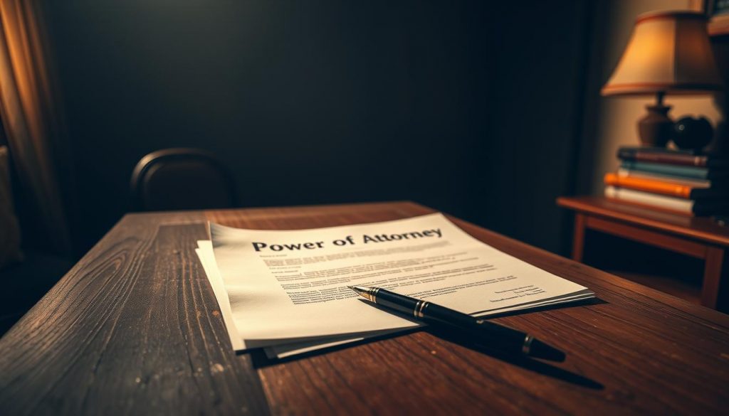 A dimly lit office, with a stack of documents and a pen resting on a worn wooden desk. The documents, marked "Power of Attorney," cast long shadows, hinting at their significance. The background is obscured in a soft, muted tone, drawing the viewer's focus to the foreground. The lighting, a warm, amber glow, creates a sense of solemnity and gravity, underscoring the importance of the documents and the potential consequences of discarding them. The scene is captured with a medium-wide angle lens, creating a sense of depth and immersion, inviting the viewer to ponder the implications of the scenario. A dimly lit office, with a stack of documents and a pen resting on a worn wooden desk. The documents, marked "Power of Attorney," cast long shadows, hinting at their significance. The background is obscured in a soft, muted tone, drawing the viewer's focus to the foreground. The lighting, a warm, amber glow, creates a sense of solemnity and gravity, underscoring the importance of the documents and the potential consequences of discarding them. The scene is captured with a medium-wide angle lens, creating a sense of depth and immersion, inviting the viewer to ponder the implications of the scenario.