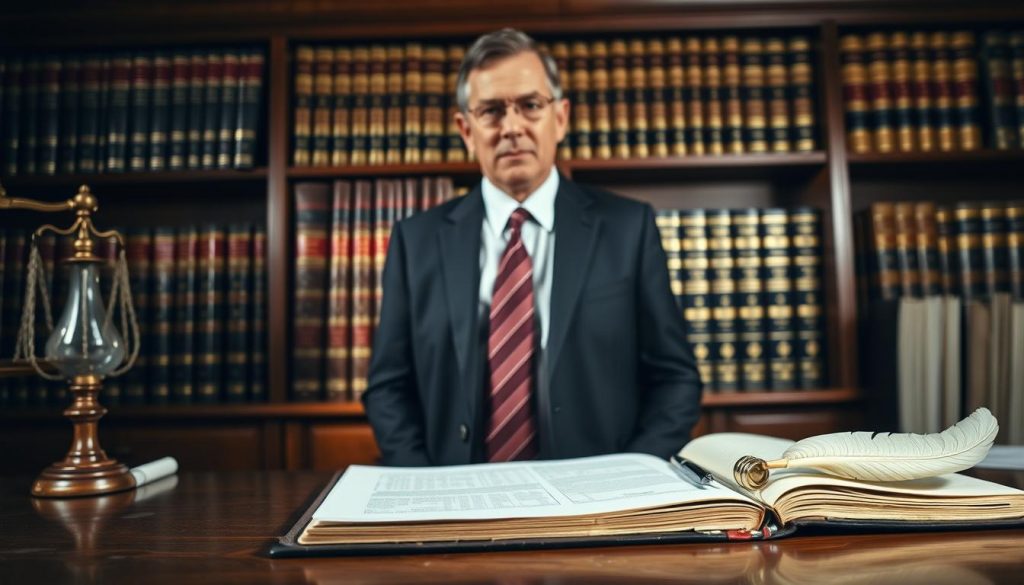 A formal, high-key office setting with a wooden desk, ledger, and quill pen in the foreground. In the middle ground, a distinguished-looking individual in a suit and tie, representing the executor, stands with a solemn expression. The background features a wall of law books, conveying the legal and authoritative nature of the executor's role in administering a trust will. Soft, directional lighting creates a sense of professionalism and gravity, while the overall composition emphasizes the gravity and importance of the executor's responsibilities in ensuring the wishes of the testator are carried out. A formal, high-key office setting with a wooden desk, ledger, and quill pen in the foreground. In the middle ground, a distinguished-looking individual in a suit and tie, representing the executor, stands with a solemn expression. The background features a wall of law books, conveying the legal and authoritative nature of the executor's role in administering a trust will. Soft, directional lighting creates a sense of professionalism and gravity, while the overall composition emphasizes the gravity and importance of the executor's responsibilities in ensuring the wishes of the testator are carried out.