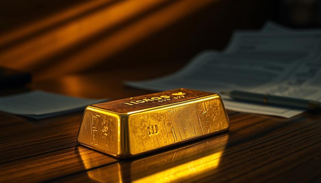 A gleaming golden bar rests atop a wooden table, casting a warm glow throughout the dimly lit room. Beams of soft, directional lighting highlight the intricate texture and luster of the precious metal, hinting at its inherent value. In the background, a sense of financial documents and legal paperwork creates an atmosphere of inheritance and taxation, underscoring the conceptual significance of the gold bar. The overall composition and mood evoke a thought-provoking reflection on the complex relationship between wealth, inheritance, and government regulation. A gleaming golden bar rests atop a wooden table, casting a warm glow throughout the dimly lit room. Beams of soft, directional lighting highlight the intricate texture and luster of the precious metal, hinting at its inherent value. In the background, a sense of financial documents and legal paperwork creates an atmosphere of inheritance and taxation, underscoring the conceptual significance of the gold bar. The overall composition and mood evoke a thought-provoking reflection on the complex relationship between wealth, inheritance, and government regulation.