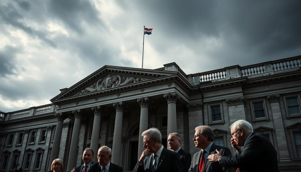 A grand, stately government building set against a somber, overcast sky, its marble facade adorned with ornate columns and intricate carvings. In the foreground, a group of political figures engaged in a heated debate, gestures and expressions conveying the weight of the topic at hand - the inheritance tax and its long, contentious history. The lighting is dramatic, casting deep shadows and highlights that accentuate the gravity of the scene. The composition is balanced, drawing the viewer's eye to the central figures and the building's imposing presence, a visual representation of the complex interplay between politics, policy, and personal wealth. A grand, stately government building set against a somber, overcast sky, its marble facade adorned with ornate columns and intricate carvings. In the foreground, a group of political figures engaged in a heated debate, gestures and expressions conveying the weight of the topic at hand - the inheritance tax and its long, contentious history. The lighting is dramatic, casting deep shadows and highlights that accentuate the gravity of the scene. The composition is balanced, drawing the viewer's eye to the central figures and the building's imposing presence, a visual representation of the complex interplay between politics, policy, and personal wealth.
