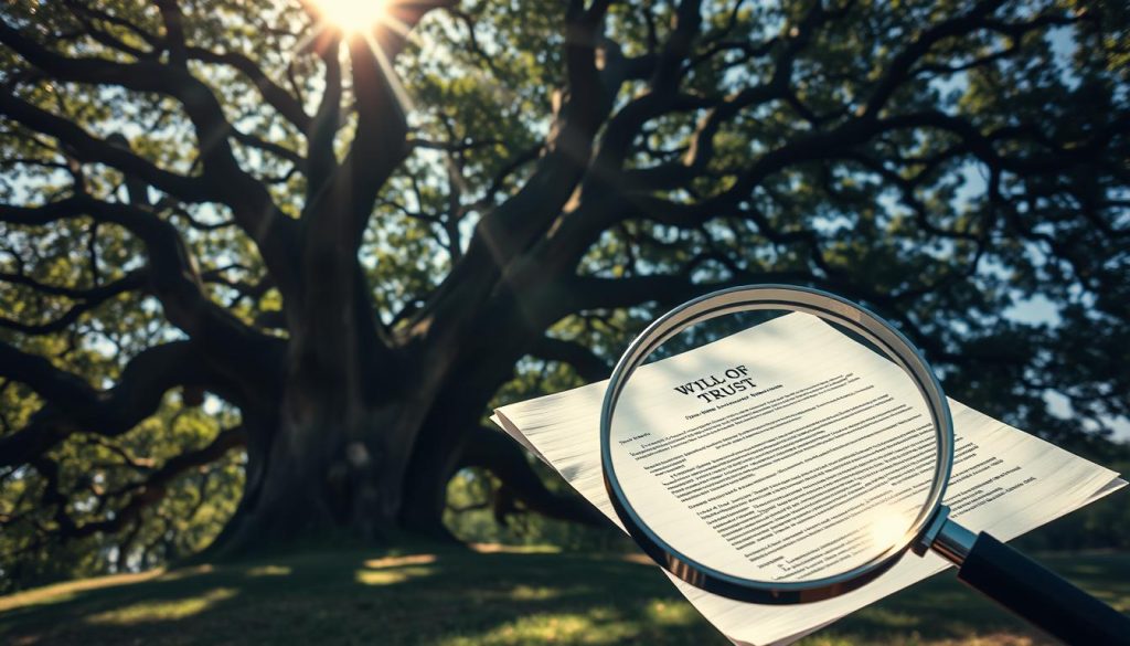 A majestic oak tree stands tall, its branches casting intricate shadows on the ground below. Sunlight filters through the leaves, illuminating a beautifully crafted document - a will or trust. In the foreground, a magnifying glass rests on the delicate parchment, highlighting the intricate details and legal implications that this document holds. The scene is captured through a wide-angle lens, allowing the viewer to appreciate the full gravity and significance of the tax implications surrounding these important legal instruments. The overall mood is one of solemnity and contemplation, inviting the viewer to consider the weight and importance of these financial and legal decisions. A majestic oak tree stands tall, its branches casting intricate shadows on the ground below. Sunlight filters through the leaves, illuminating a beautifully crafted document - a will or trust. In the foreground, a magnifying glass rests on the delicate parchment, highlighting the intricate details and legal implications that this document holds. The scene is captured through a wide-angle lens, allowing the viewer to appreciate the full gravity and significance of the tax implications surrounding these important legal instruments. The overall mood is one of solemnity and contemplation, inviting the viewer to consider the weight and importance of these financial and legal decisions.