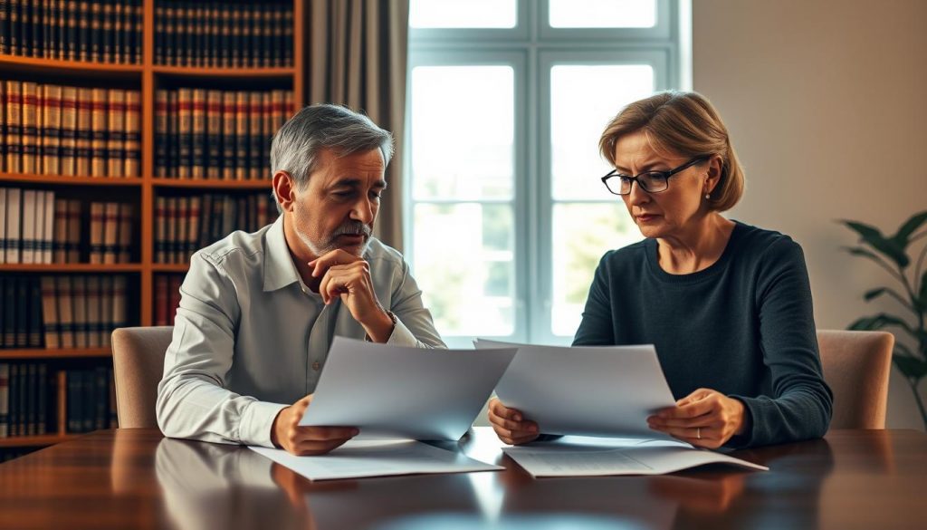A married couple sits at a table, their faces thoughtful, as they review financial documents and discuss their inheritance tax planning. The lighting is soft and warm, casting a mellow glow across the scene. In the background, a bookshelf filled with legal volumes and a window overlooking a tranquil garden create a sense of considered deliberation. The couple's poses and expressions convey the seriousness of their task, while the overall atmosphere suggests a thoughtful, measured approach to their financial future. A married couple sits at a table, their faces thoughtful, as they review financial documents and discuss their inheritance tax planning. The lighting is soft and warm, casting a mellow glow across the scene. In the background, a bookshelf filled with legal volumes and a window overlooking a tranquil garden create a sense of considered deliberation. The couple's poses and expressions convey the seriousness of their task, while the overall atmosphere suggests a thoughtful, measured approach to their financial future.