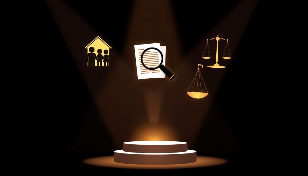 A meticulously crafted illustration depicting the eligibility criteria for the Residence Nil Rate Band in the UK. Set against a dimly lit, high-contrast background, the image features a central podium with a glowing halo, symbolic of the key requirements. Floating above the podium are three distinct elements: a family silhouette representing the residence ownership, a magnifying glass scanning vital documents, and a scale balancing complex financial factors. The scene is bathed in a warm, muted color palette, conveying a sense of gravitas and attention to detail. Subtle spotlight effects and a shallow depth of field draw the viewer's focus to the core subject matter. A meticulously crafted illustration depicting the eligibility criteria for the Residence Nil Rate Band in the UK. Set against a dimly lit, high-contrast background, the image features a central podium with a glowing halo, symbolic of the key requirements. Floating above the podium are three distinct elements: a family silhouette representing the residence ownership, a magnifying glass scanning vital documents, and a scale balancing complex financial factors. The scene is bathed in a warm, muted color palette, conveying a sense of gravitas and attention to detail. Subtle spotlight effects and a shallow depth of field draw the viewer's focus to the core subject matter.