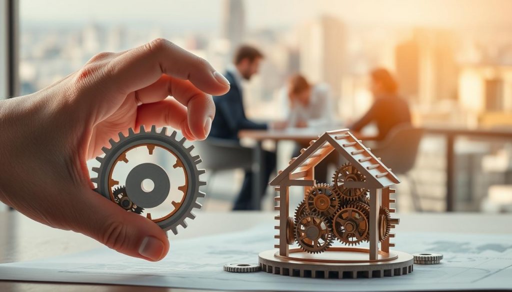 A meticulously crafted scene depicting the trust formation process. In the foreground, a warm, sunlit hand carefully assembles the intricate cogs and gears of a mechanical trust structure, symbolizing the delicate, meticulous work involved. In the middle ground, a group of trusted individuals huddle around a table, discussing and collaborating on the finer details. The background is a softly blurred cityscape, hinting at the broader legal and financial landscape in which the trust is being established. The overall mood is one of thoughtful concentration, professionalism, and the gradual, methodical construction of a secure, reliable framework. A meticulously crafted scene depicting the trust formation process. In the foreground, a warm, sunlit hand carefully assembles the intricate cogs and gears of a mechanical trust structure, symbolizing the delicate, meticulous work involved. In the middle ground, a group of trusted individuals huddle around a table, discussing and collaborating on the finer details. The background is a softly blurred cityscape, hinting at the broader legal and financial landscape in which the trust is being established. The overall mood is one of thoughtful concentration, professionalism, and the gradual, methodical construction of a secure, reliable framework.