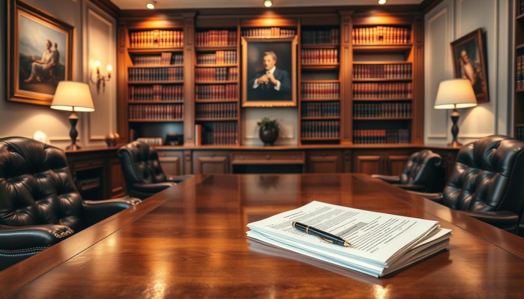 A meticulously designed office interior, with a large wooden desk and plush leather chairs. On the desk, a stack of financial documents and a pen resting beside them, conveying the idea of meticulous inheritance tax planning. The walls are adorned with framed artwork and bookshelves filled with legal volumes, creating an atmosphere of professionalism and expertise. Soft, warm lighting illuminates the scene, casting a comforting glow and highlighting the attention to detail. The overall tone is one of thoughtful preparation, with a sense of security and well-being. A meticulously designed office interior, with a large wooden desk and plush leather chairs. On the desk, a stack of financial documents and a pen resting beside them, conveying the idea of meticulous inheritance tax planning. The walls are adorned with framed artwork and bookshelves filled with legal volumes, creating an atmosphere of professionalism and expertise. Soft, warm lighting illuminates the scene, casting a comforting glow and highlighting the attention to detail. The overall tone is one of thoughtful preparation, with a sense of security and well-being.
