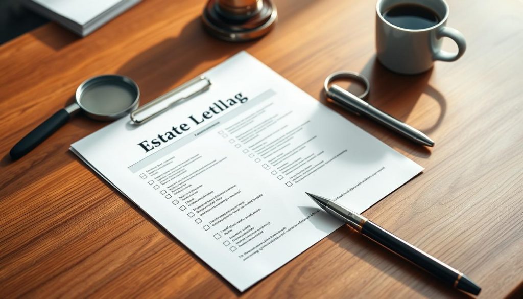 A meticulously organized estate planning checklist laid out on a sleek, modern wooden desk. The checklist documents are crisp and clear, accompanied by a stylish silver fountain pen, a magnifying glass, and a cup of coffee, all bathed in warm, soft lighting that casts gentle shadows. The scene conveys a sense of professionalism, attention to detail, and the importance of careful estate planning. The background is blurred, focusing the viewer's attention on the key elements of the checklist and the tools used to navigate the process. A meticulously organized estate planning checklist laid out on a sleek, modern wooden desk. The checklist documents are crisp and clear, accompanied by a stylish silver fountain pen, a magnifying glass, and a cup of coffee, all bathed in warm, soft lighting that casts gentle shadows. The scene conveys a sense of professionalism, attention to detail, and the importance of careful estate planning. The background is blurred, focusing the viewer's attention on the key elements of the checklist and the tools used to navigate the process.
