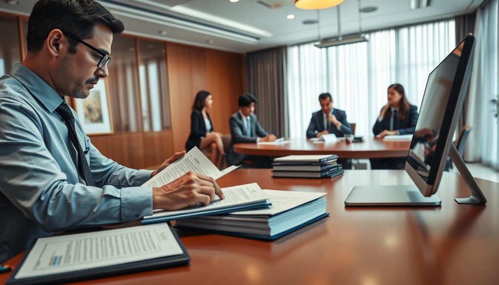 A meticulously rendered scene of the trust registration process, set against a backdrop of a professional office environment. In the foreground, a focused individual reviews documents at a polished wooden desk, surrounded by organized binders and a sleek desktop computer. The middle ground features a team of professionals engaged in thoughtful discussions, their expressions conveying the gravity of the task at hand. In the background, a sense of authority and legitimacy emanates from the elegantly appointed conference room, with floor-to-ceiling windows allowing natural light to filter in, creating a warm and authoritative atmosphere. The overall composition exudes a sense of diligence, expertise, and the importance of the trust registration process. A meticulously rendered scene of the trust registration process, set against a backdrop of a professional office environment. In the foreground, a focused individual reviews documents at a polished wooden desk, surrounded by organized binders and a sleek desktop computer. The middle ground features a team of professionals engaged in thoughtful discussions, their expressions conveying the gravity of the task at hand. In the background, a sense of authority and legitimacy emanates from the elegantly appointed conference room, with floor-to-ceiling windows allowing natural light to filter in, creating a warm and authoritative atmosphere. The overall composition exudes a sense of diligence, expertise, and the importance of the trust registration process.