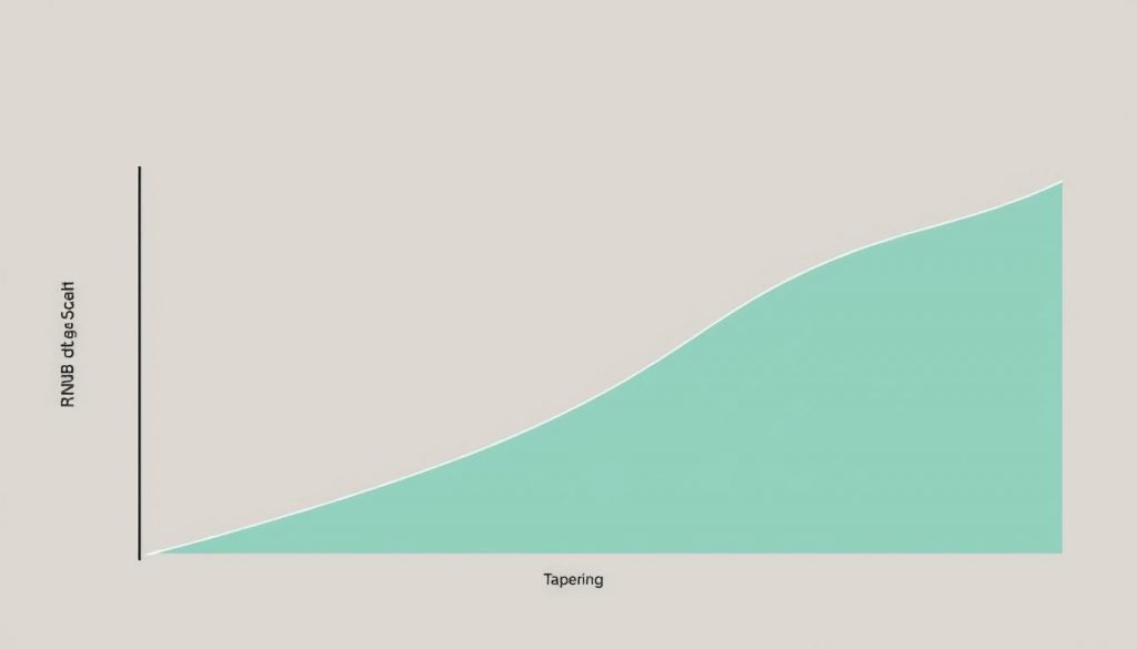 A modern illustration of the tapering of the Residence Nil Rate Band (RNRB) inheritance tax exemption. Showcase a stylized graph or chart depicting a gradual decline in the RNRB value as the estate's total value increases, set against a minimalist, muted color palette. Utilize clean geometric shapes, subtle gradients, and a balanced composition to communicate the concept of tapering in a visually compelling manner. Incorporate just enough detail to convey the technical subject matter, while maintaining an elegant, understated aesthetic suitable for the article's professional context.