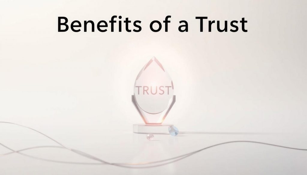 A modern, minimalist image showcasing the benefits of a trust. In the center, a glass or crystal sculpture representing the core concept of trust, surrounded by a halo of shimmering light. In the foreground, delicate lines and shapes suggest elements of security, stability, and protection. The background is a soft, ethereal gradient, conveying a sense of serenity and confidence. The overall composition is balanced, with a focus on simplicity and elegance, evoking the reliable and reassuring nature of a well-crafted trust. A modern, minimalist image showcasing the benefits of a trust. In the center, a glass or crystal sculpture representing the core concept of trust, surrounded by a halo of shimmering light. In the foreground, delicate lines and shapes suggest elements of security, stability, and protection. The background is a soft, ethereal gradient, conveying a sense of serenity and confidence. The overall composition is balanced, with a focus on simplicity and elegance, evoking the reliable and reassuring nature of a well-crafted trust.
