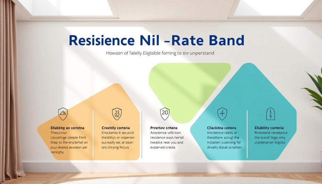 A modern, minimalist infographic displaying the eligibility criteria for the Residence Nil-Rate Band (RNRB) in an easy-to-understand format. The layout features clean, geometric shapes in a neutral color palette, with simple icons or illustrations representing each key criterion. The design conveys a sense of clarity and organization, guiding the viewer through the important information. Soft, natural lighting illuminates the piece, creating a calming, professional atmosphere suitable for an informative article on UK inheritance tax. The overall aesthetic is visually appealing and well-suited to complement the article's subject matter.
