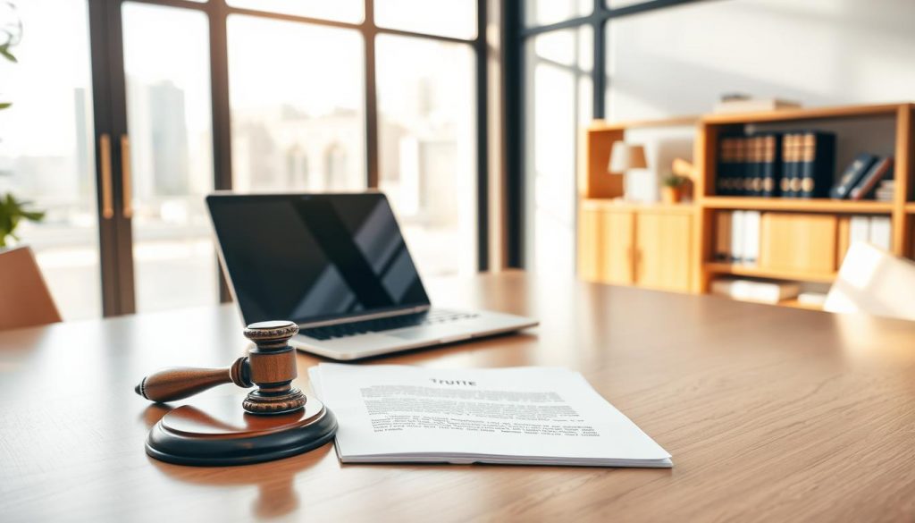 A modern office interior with sleek wooden furniture and minimalist decor, bathed in warm, natural lighting from large windows. On the central desk, a trustee stamp and an open legal document sit alongside a laptop, symbolizing the legal framework governing the trust business. In the background, a shelf displays books on corporate law and finance, suggesting the intellectual underpinnings of the trust's operations. The overall atmosphere conveys a sense of professionalism, competence, and adherence to regulatory frameworks that allow the trust to successfully manage its business ventures. A modern office interior with sleek wooden furniture and minimalist decor, bathed in warm, natural lighting from large windows. On the central desk, a trustee stamp and an open legal document sit alongside a laptop, symbolizing the legal framework governing the trust business. In the background, a shelf displays books on corporate law and finance, suggesting the intellectual underpinnings of the trust's operations. The overall atmosphere conveys a sense of professionalism, competence, and adherence to regulatory frameworks that allow the trust to successfully manage its business ventures.
