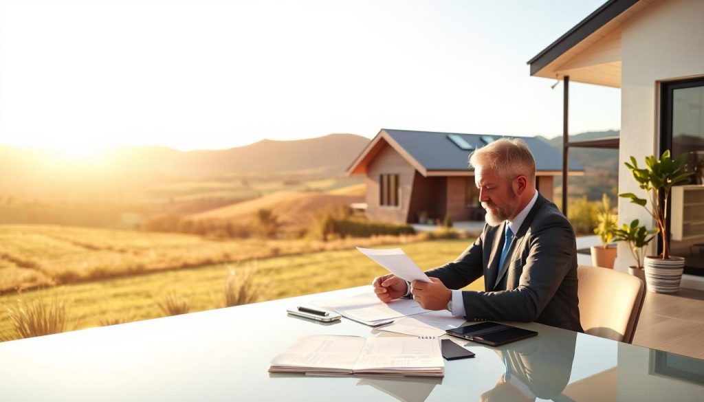 A modern, well-appointed home set against a backdrop of rolling hills and a clear sky. In the foreground, a financial advisor sits at a desk, poring over documents and discussing trust financing options with a prospective homeowner. The lighting is warm and inviting, creating a sense of trust and professionalism. The scene is captured through a wide-angle lens, allowing for a comprehensive view of the environment. The overall mood is one of confidence and security, reflecting the importance of making informed decisions when buying a home under a trust. A modern, well-appointed home set against a backdrop of rolling hills and a clear sky. In the foreground, a financial advisor sits at a desk, poring over documents and discussing trust financing options with a prospective homeowner. The lighting is warm and inviting, creating a sense of trust and professionalism. The scene is captured through a wide-angle lens, allowing for a comprehensive view of the environment. The overall mood is one of confidence and security, reflecting the importance of making informed decisions when buying a home under a trust.