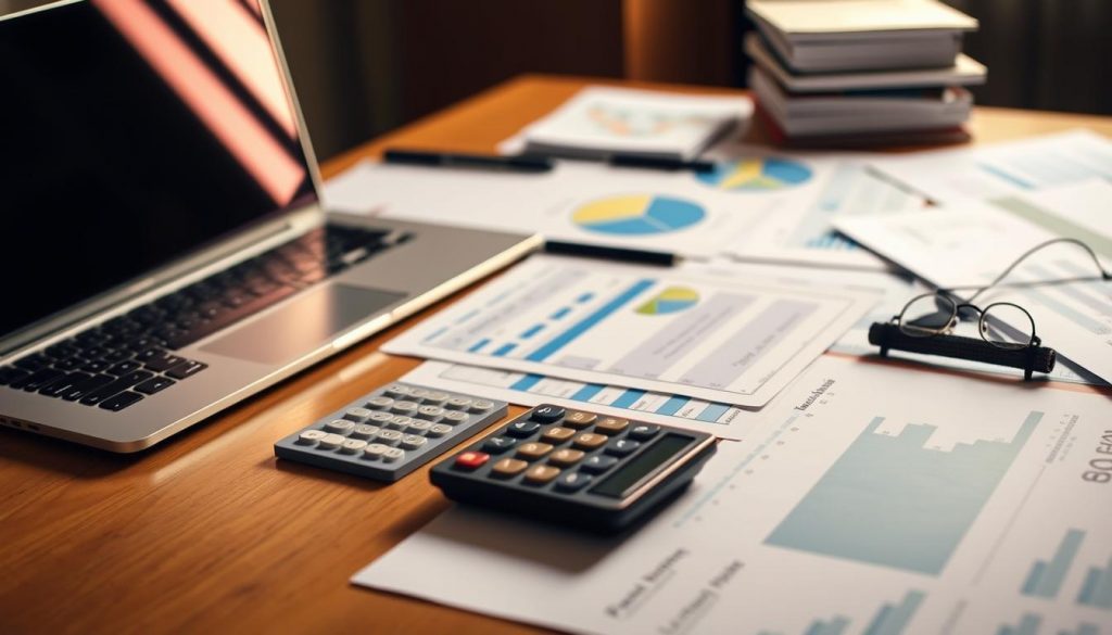 A neatly arranged desk with a laptop, a calculator, and various documents and charts spread out, depicting the analysis and calculation of real estate values. The lighting is warm and focused, creating a professional and contemplative atmosphere. The background is slightly blurred, emphasizing the foreground elements. The scene evokes a sense of careful consideration and expertise in the field of real estate valuation, suitable for illustrating the "The Role of Assets in Estate Valuation" section of the article. A neatly arranged desk with a laptop, a calculator, and various documents and charts spread out, depicting the analysis and calculation of real estate values. The lighting is warm and focused, creating a professional and contemplative atmosphere. The background is slightly blurred, emphasizing the foreground elements. The scene evokes a sense of careful consideration and expertise in the field of real estate valuation, suitable for illustrating the "The Role of Assets in Estate Valuation" section of the article.