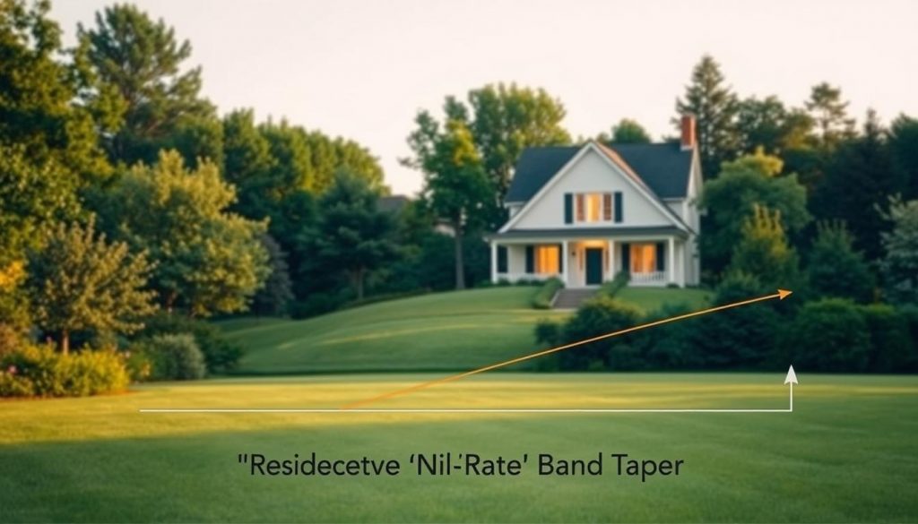 A serene and tranquil residential landscape, with a charming two-story house nestled amidst lush greenery. The residence stands tall, its facade bathed in soft, warm lighting that casts gentle shadows across the well-manicured lawn. In the foreground, a subtle visual metaphor for the "Residence Nil Rate Band Taper" concept - a delicate, tapered line gracefully separating the property from the surrounding environment, symbolizing the gradual reduction of the inheritance tax exemption. The scene conveys a sense of security, stability, and the enduring importance of one's family home, even as financial circumstances evolve over time. A serene and tranquil residential landscape, with a charming two-story house nestled amidst lush greenery. The residence stands tall, its facade bathed in soft, warm lighting that casts gentle shadows across the well-manicured lawn. In the foreground, a subtle visual metaphor for the "Residence Nil Rate Band Taper" concept - a delicate, tapered line gracefully separating the property from the surrounding environment, symbolizing the gradual reduction of the inheritance tax exemption. The scene conveys a sense of security, stability, and the enduring importance of one's family home, even as financial circumstances evolve over time.