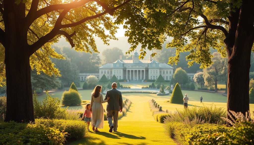 A serene garden scene, with a central figure representing a trustee gently guiding a group of beneficiaries through a lush, verdant landscape. Soft, warm lighting filters through the branches of towering trees, casting a gentle glow on the tranquil faces of the beneficiaries. In the middle ground, a winding path leads the eye deeper into the scene, symbolizing the trust's protective role. In the background, a sprawling estate or manor house stands as a testament to the security and stability offered by the trust. The overall atmosphere conveys a sense of trust, security, and the blessings bestowed upon the beneficiaries. A serene garden scene, with a central figure representing a trustee gently guiding a group of beneficiaries through a lush, verdant landscape. Soft, warm lighting filters through the branches of towering trees, casting a gentle glow on the tranquil faces of the beneficiaries. In the middle ground, a winding path leads the eye deeper into the scene, symbolizing the trust's protective role. In the background, a sprawling estate or manor house stands as a testament to the security and stability offered by the trust. The overall atmosphere conveys a sense of trust, security, and the blessings bestowed upon the beneficiaries.