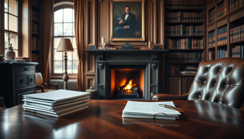A serene, softly-lit study with a well-polished mahogany desk and leather armchair in the foreground. On the desk, a stack of legal documents and a quill pen, hinting at the formal, serious nature of the subject matter. The middle ground features a large, ornate fireplace with a crackling fire, casting a warm, cozy glow throughout the room. The background depicts tall, floor-to-ceiling bookshelves, filled with volumes of legal and financial knowledge. An atmosphere of thoughtful contemplation and quiet confidence pervades the scene, inviting the viewer to ponder the complexities of inheritance tax and the spousal exemption. A serene, softly-lit study with a well-polished mahogany desk and leather armchair in the foreground. On the desk, a stack of legal documents and a quill pen, hinting at the formal, serious nature of the subject matter. The middle ground features a large, ornate fireplace with a crackling fire, casting a warm, cozy glow throughout the room. The background depicts tall, floor-to-ceiling bookshelves, filled with volumes of legal and financial knowledge. An atmosphere of thoughtful contemplation and quiet confidence pervades the scene, inviting the viewer to ponder the complexities of inheritance tax and the spousal exemption.