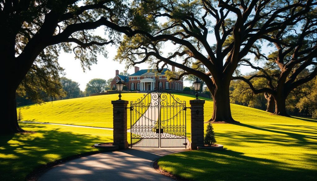 A serene, sun-dappled estate nestled in a lush, verdant landscape. At the center, a grand, stately manor house sits atop a gently sloping hill, its warm, honey-hued brick facade reflecting the golden hour light. In the foreground, a meandering path leads to an ornate wrought-iron gate, symbolizing the secure, yet welcoming entry into this trusted abode. Towering oak trees line the periphery, their branches casting gentle shadows that dance across the well-manicured lawn. The overall atmosphere radiates a sense of stability, comfort, and the promise of a protected, enduring legacy - the embodiment of a trust structure for a cherished home purchase. A serene, sun-dappled estate nestled in a lush, verdant landscape. At the center, a grand, stately manor house sits atop a gently sloping hill, its warm, honey-hued brick facade reflecting the golden hour light. In the foreground, a meandering path leads to an ornate wrought-iron gate, symbolizing the secure, yet welcoming entry into this trusted abode. Towering oak trees line the periphery, their branches casting gentle shadows that dance across the well-manicured lawn. The overall atmosphere radiates a sense of stability, comfort, and the promise of a protected, enduring legacy - the embodiment of a trust structure for a cherished home purchase.