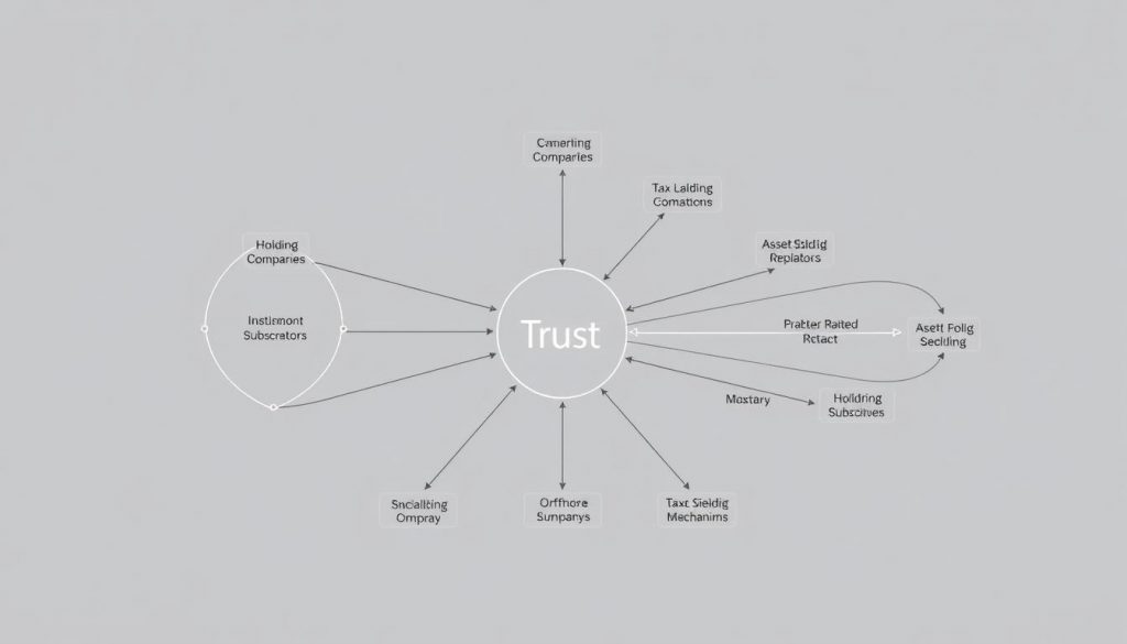 A sophisticated legal diagram depicting tax-efficient trust structures, with intricate interlocking shapes and lines representing the complex web of financial arrangements. The foreground features a central trust entity surrounded by various supporting instruments such as holding companies, offshore subsidiaries, and asset-shielding mechanisms. The middle ground showcases the flow of capital, assets, and tax considerations through carefully orchestrated pathways. The background is filled with a muted color palette, conveying a sense of gravitas and professional rigor. The overall composition strikes a balance between technical precision and visual elegance, reflecting the nuanced legal framework governing hold-over relief and trust structures. A sophisticated legal diagram depicting tax-efficient trust structures, with intricate interlocking shapes and lines representing the complex web of financial arrangements. The foreground features a central trust entity surrounded by various supporting instruments such as holding companies, offshore subsidiaries, and asset-shielding mechanisms. The middle ground showcases the flow of capital, assets, and tax considerations through carefully orchestrated pathways. The background is filled with a muted color palette, conveying a sense of gravitas and professional rigor. The overall composition strikes a balance between technical precision and visual elegance, reflecting the nuanced legal framework governing hold-over relief and trust structures.