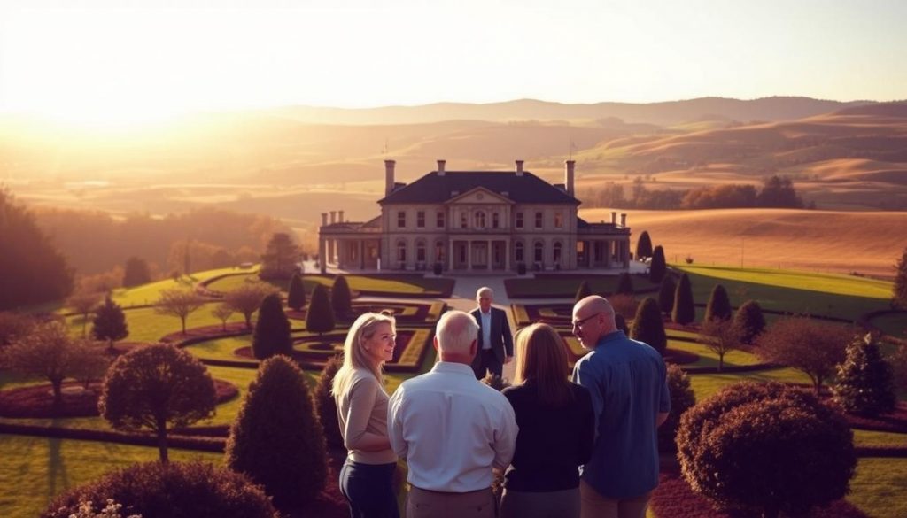 A sprawling estate set against a backdrop of rolling hills, the sun's gentle rays casting a warm glow. In the foreground, a manicured garden with carefully arranged trees and flowering shrubs. At the center, a stately manor house, its grand architecture and sophisticated design conveying a sense of timeless elegance. In the middle ground, a group of individuals engaged in thoughtful discussion, their expressions reflecting the importance of the matters at hand. The scene suggests the thoughtful consideration of estate planning strategies, a crucial aspect of safeguarding family wealth and legacy. A sprawling estate set against a backdrop of rolling hills, the sun's gentle rays casting a warm glow. In the foreground, a manicured garden with carefully arranged trees and flowering shrubs. At the center, a stately manor house, its grand architecture and sophisticated design conveying a sense of timeless elegance. In the middle ground, a group of individuals engaged in thoughtful discussion, their expressions reflecting the importance of the matters at hand. The scene suggests the thoughtful consideration of estate planning strategies, a crucial aspect of safeguarding family wealth and legacy.