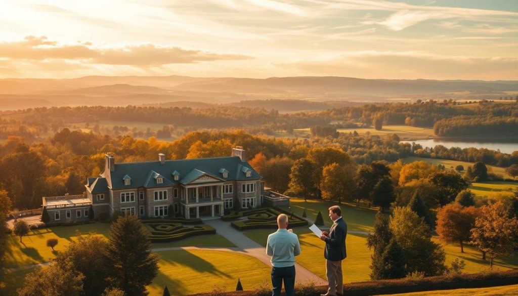 A sprawling estate set against a picturesque countryside backdrop, illuminated by warm, golden sunlight filtering through wispy clouds. In the foreground, a stately manor house stands proudly, its elegant architecture and manicured gardens conveying a sense of timeless wealth and privilege. In the middle ground, a group of financial advisors and estate planners are engaged in a thoughtful discussion, their expressions serious as they review documents and charts. The background is filled with rolling hills, lush forests, and a serene lake, creating a sense of tranquility and abundance. The overall atmosphere is one of careful planning, strategic foresight, and the responsible stewardship of family wealth. A sprawling estate set against a picturesque countryside backdrop, illuminated by warm, golden sunlight filtering through wispy clouds. In the foreground, a stately manor house stands proudly, its elegant architecture and manicured gardens conveying a sense of timeless wealth and privilege. In the middle ground, a group of financial advisors and estate planners are engaged in a thoughtful discussion, their expressions serious as they review documents and charts. The background is filled with rolling hills, lush forests, and a serene lake, creating a sense of tranquility and abundance. The overall atmosphere is one of careful planning, strategic foresight, and the responsible stewardship of family wealth.