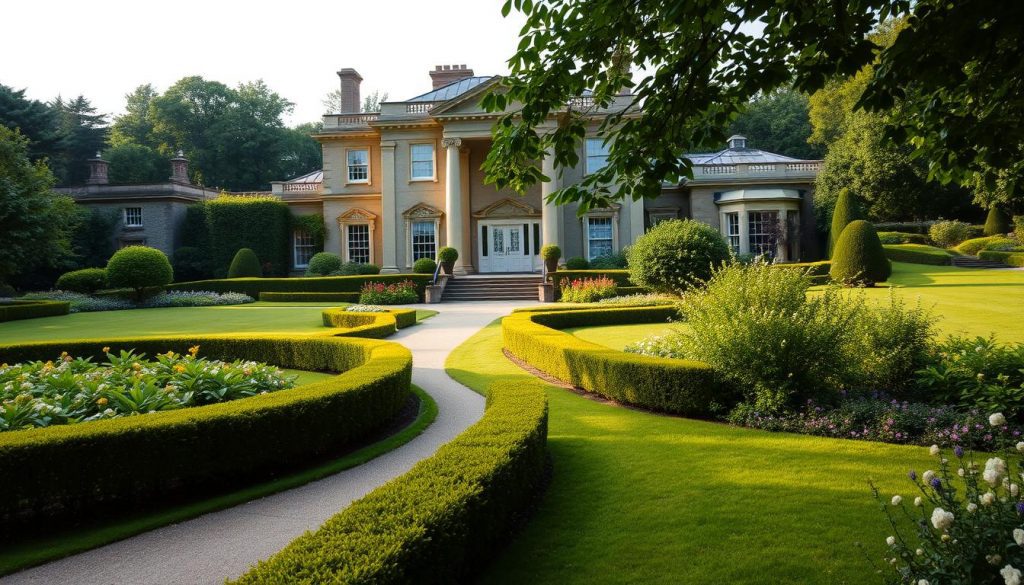 A stately manor house nestled within a verdant landscape, its grand facade illuminated by soft, diffused natural light. The residence's architectural details - columns, arched windows, and ornate cornices - convey a sense of timeless elegance. In the foreground, a well-manicured garden with neatly trimmed hedges and blooming flowers creates a serene, inviting atmosphere. A winding path leads the viewer's gaze toward the impressive entry, hinting at the potential benefits and advantages that may lie within. The overall scene projects a sense of wealth, privilege, and the comfort of a comfortable, secure home. A stately manor house nestled within a verdant landscape, its grand facade illuminated by soft, diffused natural light. The residence's architectural details - columns, arched windows, and ornate cornices - convey a sense of timeless elegance. In the foreground, a well-manicured garden with neatly trimmed hedges and blooming flowers creates a serene, inviting atmosphere. A winding path leads the viewer's gaze toward the impressive entry, hinting at the potential benefits and advantages that may lie within. The overall scene projects a sense of wealth, privilege, and the comfort of a comfortable, secure home.