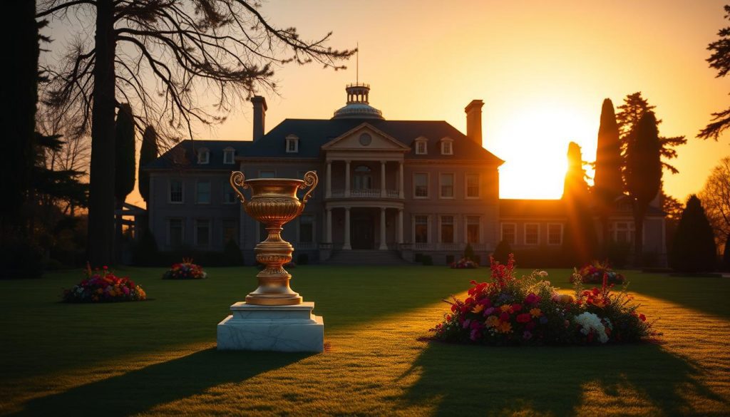A stately manor set against a golden sunset, its grand facade gleaming in the fading light. In the foreground, an ornate golden urn sits atop a marble pedestal, casting long shadows across the manicured lawn. Vibrant floral arrangements adorn the scene, their colors echoing the warm hues of the sky. Tall, stately trees line the perimeter, their branches swaying gently in the evening breeze. The atmosphere evokes a sense of timeless wealth and careful planning, a fitting representation of the complexities of estate management and inheritance tax minimization. A stately manor set against a golden sunset, its grand facade gleaming in the fading light. In the foreground, an ornate golden urn sits atop a marble pedestal, casting long shadows across the manicured lawn. Vibrant floral arrangements adorn the scene, their colors echoing the warm hues of the sky. Tall, stately trees line the perimeter, their branches swaying gently in the evening breeze. The atmosphere evokes a sense of timeless wealth and careful planning, a fitting representation of the complexities of estate management and inheritance tax minimization.