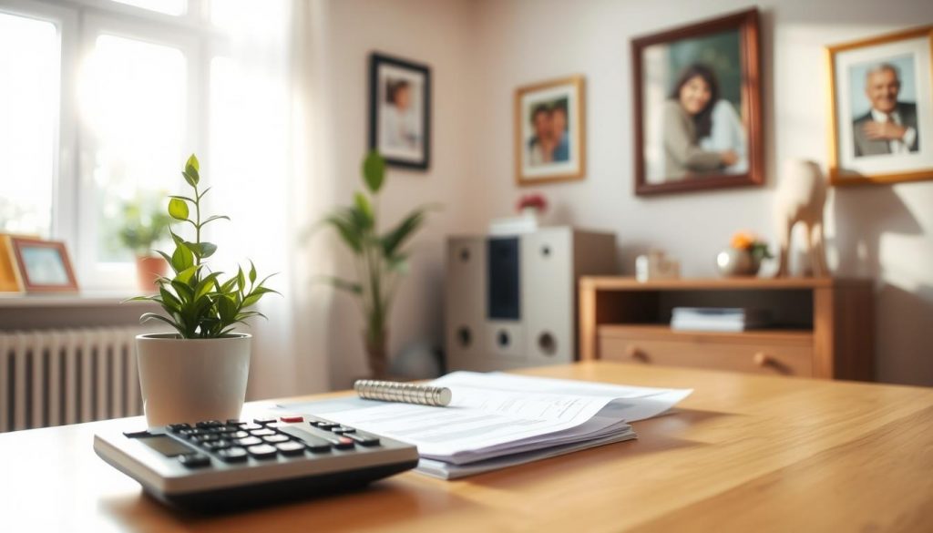 A sunlit home office with a warm, cozy atmosphere. On the desk, a stack of financial documents and a calculator, representing the calculations and paperwork involved in inheritance tax exemptions. In the foreground, a potted plant and a decorative vase, adding a touch of nature and life to the scene. The walls feature framed family portraits, hinting at the personal and emotional aspects of inheritance. Soft, diffused lighting casts a welcoming glow, creating a sense of tranquility and thoughtfulness. The composition is balanced, with the key elements strategically placed to guide the viewer's eye and convey the essence of the topic. A sunlit home office with a warm, cozy atmosphere. On the desk, a stack of financial documents and a calculator, representing the calculations and paperwork involved in inheritance tax exemptions. In the foreground, a potted plant and a decorative vase, adding a touch of nature and life to the scene. The walls feature framed family portraits, hinting at the personal and emotional aspects of inheritance. Soft, diffused lighting casts a welcoming glow, creating a sense of tranquility and thoughtfulness. The composition is balanced, with the key elements strategically placed to guide the viewer's eye and convey the essence of the topic.