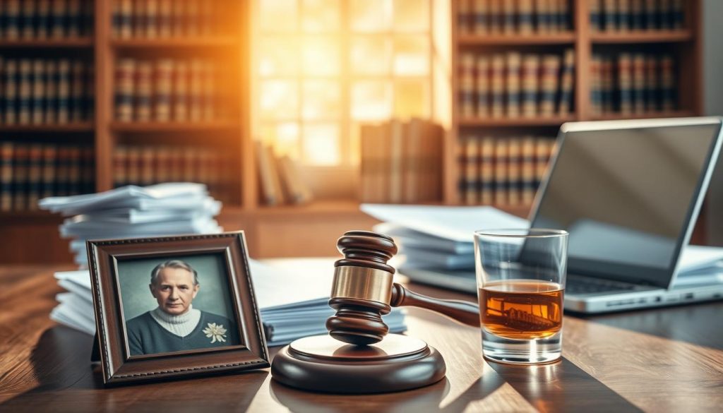 A sunlit office desk with stacks of documents, a laptop, and a brass gavel symbolizing the legal aspects of inheritance tax exemptions. In the foreground, a family portrait and a glass of whiskey, conveying the personal and emotional implications. The background features a bookshelf filled with law books, casting a warm, authoritative ambiance. Soft, directional lighting emphasizes the contrast between the practical and the emotional elements, creating a contemplative and thoughtful atmosphere. A sunlit office desk with stacks of documents, a laptop, and a brass gavel symbolizing the legal aspects of inheritance tax exemptions. In the foreground, a family portrait and a glass of whiskey, conveying the personal and emotional implications. The background features a bookshelf filled with law books, casting a warm, authoritative ambiance. Soft, directional lighting emphasizes the contrast between the practical and the emotional elements, creating a contemplative and thoughtful atmosphere.
