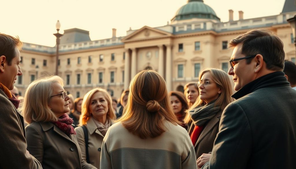 A thoughtful group of citizens stands in a public square, discussing the impact of inheritance tax policies. The scene is captured with a wide-angle lens, emphasizing the diversity of perspectives represented. Warm, natural lighting illuminates the faces of the engaged debaters, conveying a sense of earnest discourse. In the background, a grand, historic building symbolizes the broader societal and governmental context of the discussion. The overall mood is one of civic engagement and the weighing of complex, nuanced issues surrounding wealth transfer and public good. A thoughtful group of citizens stands in a public square, discussing the impact of inheritance tax policies. The scene is captured with a wide-angle lens, emphasizing the diversity of perspectives represented. Warm, natural lighting illuminates the faces of the engaged debaters, conveying a sense of earnest discourse. In the background, a grand, historic building symbolizes the broader societal and governmental context of the discussion. The overall mood is one of civic engagement and the weighing of complex, nuanced issues surrounding wealth transfer and public good.