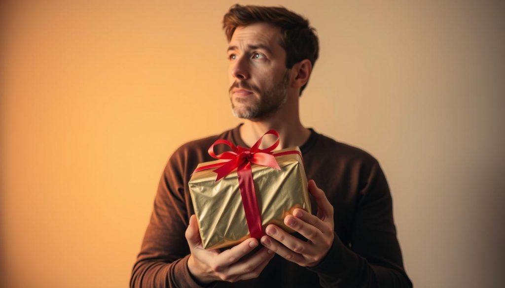 A thoughtful man holds a wrapped gift, its shiny exterior symbolizing the benefits of the Gift Hold Over Relief. Warm studio lighting casts a soft glow, creating an atmosphere of contemplation. In the background, a neutral wall provides a clean, uncluttered setting, allowing the focus to remain on the thoughtful gesture. The scene conveys the sense of a valuable tax solution that can be easily understood and appreciated. Carefully composed to capture the essence of the "Benefits of Gift Hold Over Relief" section. A thoughtful man holds a wrapped gift, its shiny exterior symbolizing the benefits of the Gift Hold Over Relief. Warm studio lighting casts a soft glow, creating an atmosphere of contemplation. In the background, a neutral wall provides a clean, uncluttered setting, allowing the focus to remain on the thoughtful gesture. The scene conveys the sense of a valuable tax solution that can be easily understood and appreciated. Carefully composed to capture the essence of the "Benefits of Gift Hold Over Relief" section.
