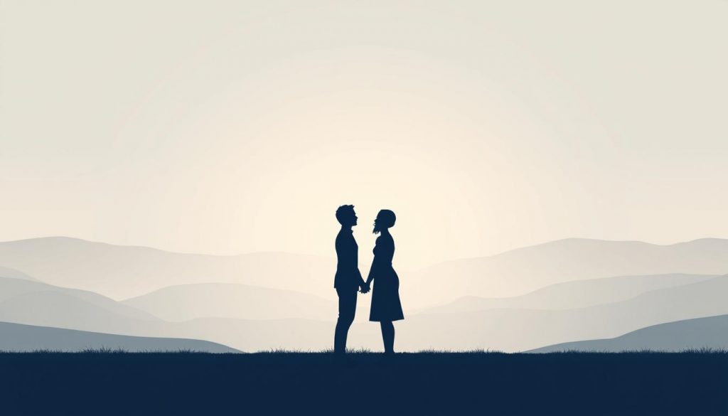 A tranquil, minimalist illustration depicting the essence of "nil rate band transfer" between spouses. In the foreground, two silhouetted figures stand facing each other, their bodies forming a symbolic connection. The background features a serene, soft-focus landscape with gentle light filtering through, conveying a sense of harmony and balance. The composition is clean and uncluttered, allowing the conceptual elements to take center stage. The overall mood is one of simplicity, clarity, and the seamless transfer of wealth between partners.