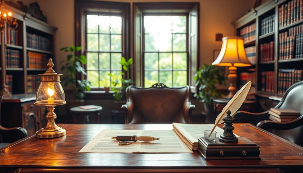 A tranquil study filled with antique furniture and warm lighting. In the foreground, a wooden desk with a brass lamp and a stack of legal documents. On the desk, a quill pen and an inkwell, representing the legacy of inheritance. In the middle ground, a bookshelf lined with leather-bound volumes, suggesting the depth of knowledge required to navigate inheritance tax exemptions. The background features a window overlooking a lush, verdant garden, symbolizing the transition of wealth across generations. The overall atmosphere conveys a sense of legacy, tradition, and the importance of securing one's family's future. A tranquil study filled with antique furniture and warm lighting. In the foreground, a wooden desk with a brass lamp and a stack of legal documents. On the desk, a quill pen and an inkwell, representing the legacy of inheritance. In the middle ground, a bookshelf lined with leather-bound volumes, suggesting the depth of knowledge required to navigate inheritance tax exemptions. The background features a window overlooking a lush, verdant garden, symbolizing the transition of wealth across generations. The overall atmosphere conveys a sense of legacy, tradition, and the importance of securing one's family's future.