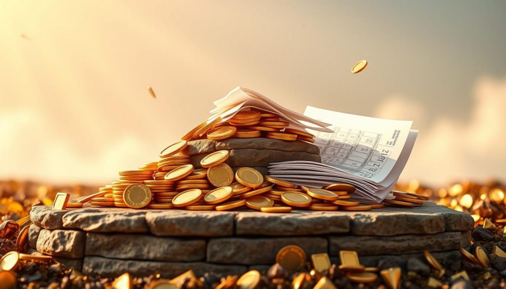 A trustworthy, well-managed investment portfolio, represented by a sturdy stone foundation with layers of gold coins, precious gems, and financial documents flowing upwards, bathed in warm, golden lighting. The scene conveys a sense of security, stability, and the steady growth of wealth under the careful stewardship of experienced trustees. The composition emphasizes the importance of trust and responsible wealth management in achieving long-term financial success. A trustworthy, well-managed investment portfolio, represented by a sturdy stone foundation with layers of gold coins, precious gems, and financial documents flowing upwards, bathed in warm, golden lighting. The scene conveys a sense of security, stability, and the steady growth of wealth under the careful stewardship of experienced trustees. The composition emphasizes the importance of trust and responsible wealth management in achieving long-term financial success.