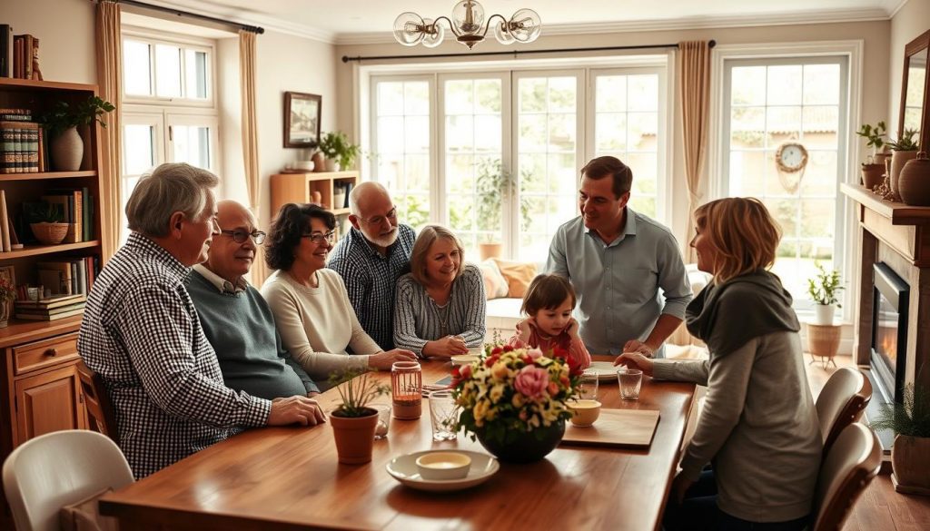 A warm, inviting family home with a cozy, lived-in atmosphere. In the foreground, a group of diverse individuals - an elderly couple, a young family, and a single person - gathered around a wooden table, engaged in conversation. Soft, natural lighting filters through large windows, casting a gentle glow on their faces. The middle ground features tasteful decor, including bookshelves, potted plants, and a fireplace, creating a sense of comfort and belonging. The background showcases a well-manicured garden, hinting at the tranquility and security of the residence. An atmosphere of inclusivity and contentment permeates the scene, reflecting the eligibility and benefits of the Residence Nil Rate Band. A warm, inviting family home with a cozy, lived-in atmosphere. In the foreground, a group of diverse individuals - an elderly couple, a young family, and a single person - gathered around a wooden table, engaged in conversation. Soft, natural lighting filters through large windows, casting a gentle glow on their faces. The middle ground features tasteful decor, including bookshelves, potted plants, and a fireplace, creating a sense of comfort and belonging. The background showcases a well-manicured garden, hinting at the tranquility and security of the residence. An atmosphere of inclusivity and contentment permeates the scene, reflecting the eligibility and benefits of the Residence Nil Rate Band.