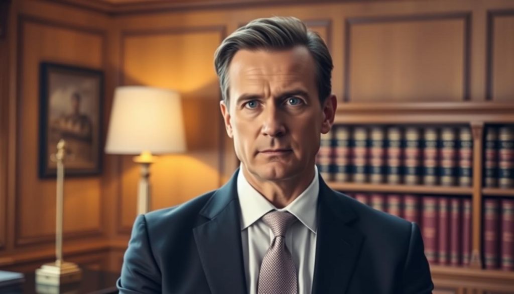 A well-dressed individual, sporting a tailored suit and a pensive expression, stands in a refined, oak-paneled office. Soft, warm lighting from a brass desk lamp illuminates their face, casting subtle shadows that convey a sense of authority and expertise. In the background, rows of leather-bound books and a sleek, minimalist desk suggest the setting of a trusted, established financial advisor. The overall atmosphere exudes an air of professionalism, competence, and the careful consideration of legal matters related to trust fund management.