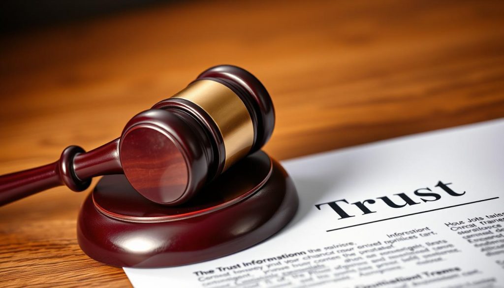 A well-lit, high-resolution close-up shot of a gavel and a legal document, representing the legal and financial foundations of a trust. The gavel symbolizes the authority and legitimacy of the trust's legal proceedings, while the document represents the trust's legal and financial framework. The image conveys a sense of professionalism, stability, and trust, with a focus on the origins and legal considerations that underpin the trust's creation and operation. The lighting is warm and inviting, creating a mood of seriousness and reliability. The angle emphasizes the importance of these legal and financial elements in the trust's success. A well-lit, high-resolution close-up shot of a gavel and a legal document, representing the legal and financial foundations of a trust. The gavel symbolizes the authority and legitimacy of the trust's legal proceedings, while the document represents the trust's legal and financial framework. The image conveys a sense of professionalism, stability, and trust, with a focus on the origins and legal considerations that underpin the trust's creation and operation. The lighting is warm and inviting, creating a mood of seriousness and reliability. The angle emphasizes the importance of these legal and financial elements in the trust's success.