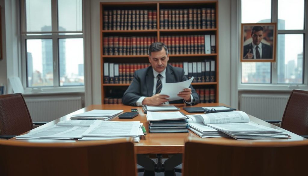 A well-lit office interior, with a desk and chairs in the foreground. On the desk, various documents and forms related to inheritance tax reporting are neatly arranged. In the middle ground, a stern-looking HMRC officer sits at the desk, reviewing the paperwork. The background features a bookshelf filled with tax law volumes and a window overlooking a cityscape, conveying a sense of bureaucratic authority and the gravity of the inheritance tax process. The scene exudes a somber, professional atmosphere, reflecting the serious nature of the task at hand. A well-lit office interior, with a desk and chairs in the foreground. On the desk, various documents and forms related to inheritance tax reporting are neatly arranged. In the middle ground, a stern-looking HMRC officer sits at the desk, reviewing the paperwork. The background features a bookshelf filled with tax law volumes and a window overlooking a cityscape, conveying a sense of bureaucratic authority and the gravity of the inheritance tax process. The scene exudes a somber, professional atmosphere, reflecting the serious nature of the task at hand.