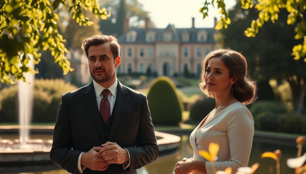 An elegant couple, dressed in formal attire, standing in a sun-dappled garden, contemplating the intricate financial arrangements of their inheritance. In the foreground, a serene pond reflects the tranquil atmosphere, while in the middle ground, a sprawling manor house hints at the wealth and legacy they stand to receive. Soft, warm lighting filters through the lush foliage, casting a gentle glow on the couple's faces as they discuss the details of the Nil Rate Band, a key aspect of inheritance tax relief for married partners. The overall scene conveys a sense of thoughtful deliberation, with the couple's expressions reflecting the gravity and importance of their decisions. An elegant couple, dressed in formal attire, standing in a sun-dappled garden, contemplating the intricate financial arrangements of their inheritance. In the foreground, a serene pond reflects the tranquil atmosphere, while in the middle ground, a sprawling manor house hints at the wealth and legacy they stand to receive. Soft, warm lighting filters through the lush foliage, casting a gentle glow on the couple's faces as they discuss the details of the Nil Rate Band, a key aspect of inheritance tax relief for married partners. The overall scene conveys a sense of thoughtful deliberation, with the couple's expressions reflecting the gravity and importance of their decisions.