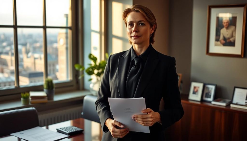 An elegant financial advisor standing in a stylish office, surrounded by legal documents, a calculator, and a thoughtful expression, while a window behind them showcases the iconic London skyline. The lighting is warm and inviting, creating a professional yet approachable atmosphere. The focus is on the advisor, guiding the viewer through the intricacies of UK inheritance tax planning strategies, their expertise evident in their pose and demeanor. An elegant financial advisor standing in a stylish office, surrounded by legal documents, a calculator, and a thoughtful expression, while a window behind them showcases the iconic London skyline. The lighting is warm and inviting, creating a professional yet approachable atmosphere. The focus is on the advisor, guiding the viewer through the intricacies of UK inheritance tax planning strategies, their expertise evident in their pose and demeanor.