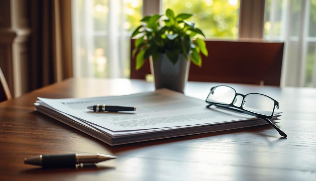 An elegantly arranged estate planning composition, captured in warm, natural lighting. In the foreground, a wooden table displays a stack of legal documents, a pen, and a pair of reading glasses, symbolizing the essential paperwork involved. The middle ground features a potted plant, representing the growth and nurturing of one's legacy. In the background, a window overlooks a lush, verdant garden, evoking a sense of tranquility and the continuity of life. The overall scene conveys a balanced, thoughtful approach to safeguarding one's assets and loved ones. An elegantly arranged estate planning composition, captured in warm, natural lighting. In the foreground, a wooden table displays a stack of legal documents, a pen, and a pair of reading glasses, symbolizing the essential paperwork involved. The middle ground features a potted plant, representing the growth and nurturing of one's legacy. In the background, a window overlooks a lush, verdant garden, evoking a sense of tranquility and the continuity of life. The overall scene conveys a balanced, thoughtful approach to safeguarding one's assets and loved ones.